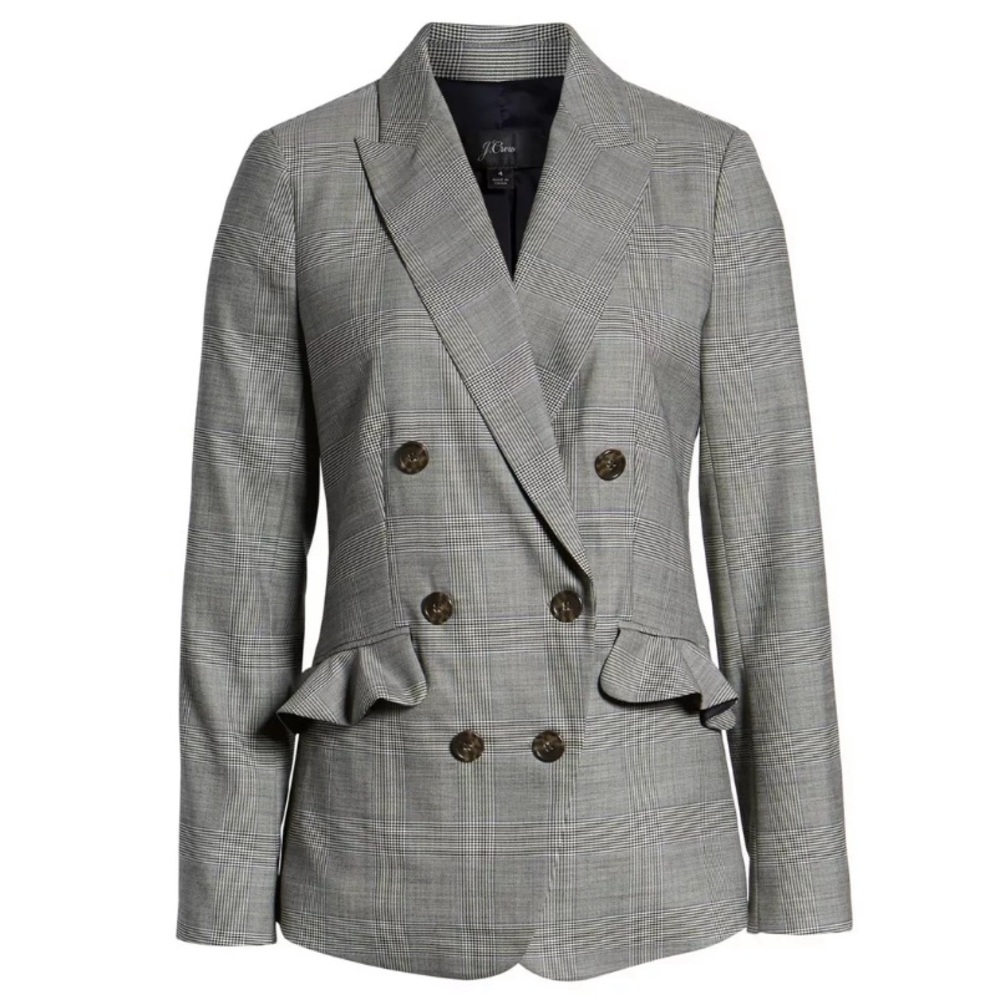 New J.Crew Glen Plaid Ruffle Pocket Blazer Size 14